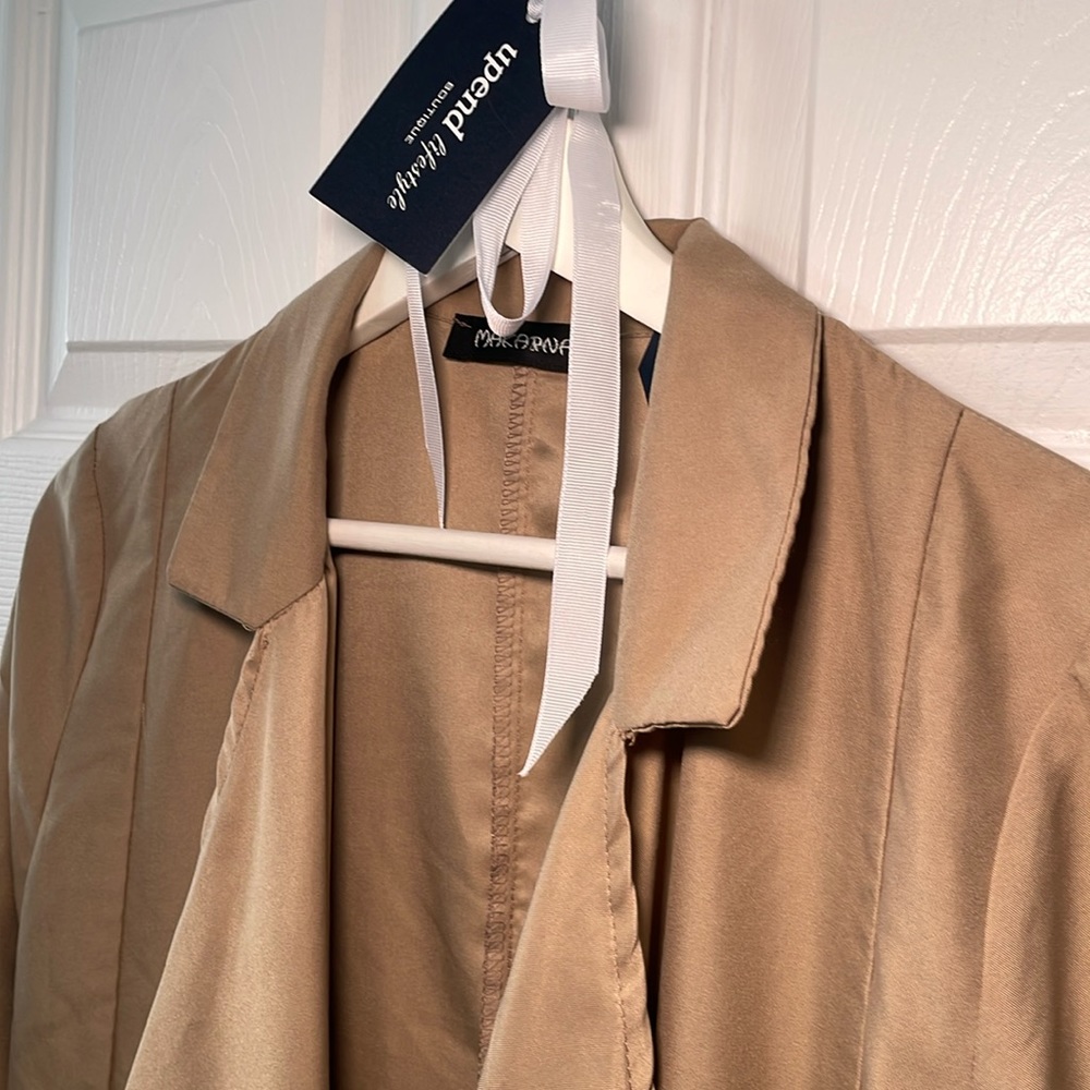 Khaki Waterfall collar over coat. Modest coverup